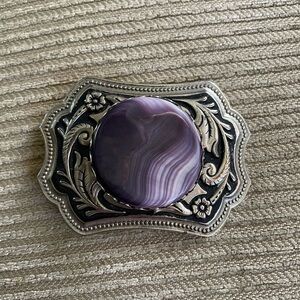 Purple Agate Silver-Tone Western Belt Buckle